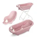 Kit Bain Bébé Complet : Baignoire 88 cm Rose Poudré + Transat & Thermomètre