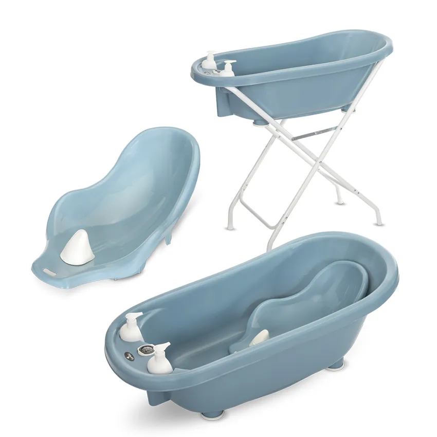 [10130820007] Kit Bain Bébé Complet : Baignoire 88 cm Bleu + Transat & Thermomètre