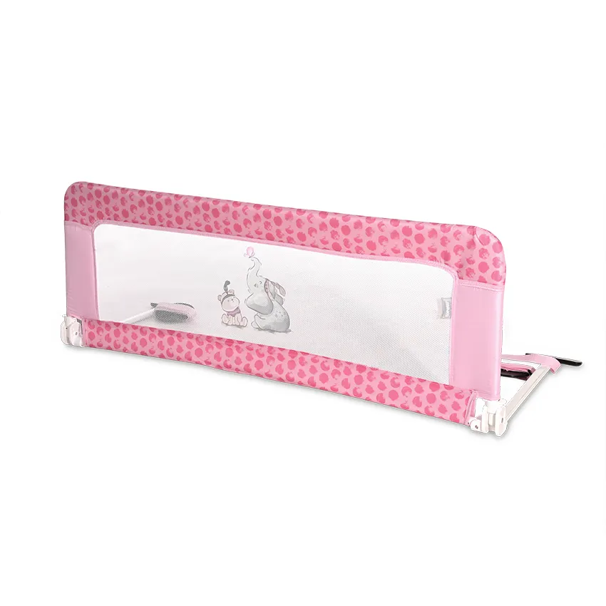 [10180032363] Barrière de Lit Bébé Sécurité 127 cm - Tissu Oxford Rose Poudré Motif Elephant