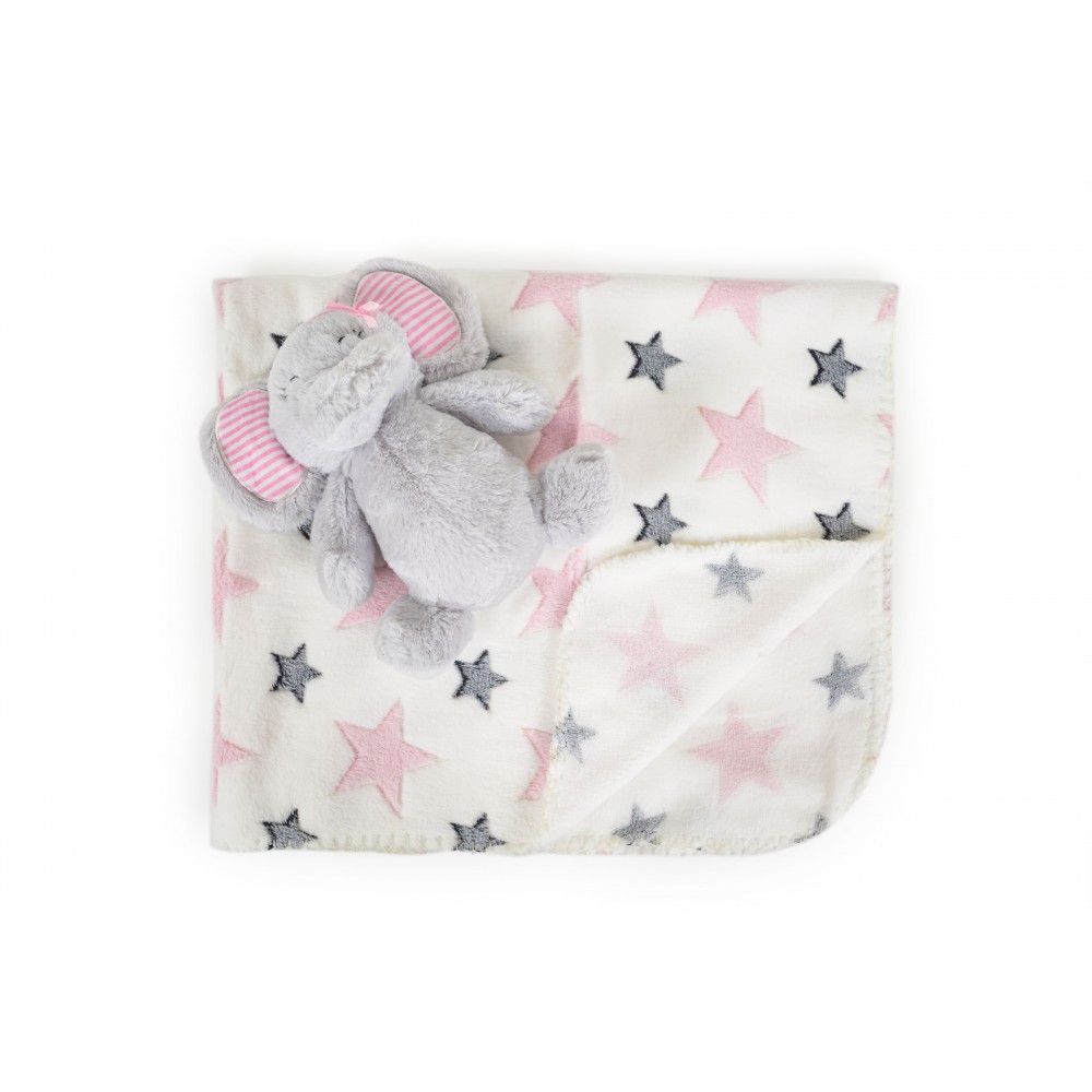 couverture 90/75cm + doudou étoiles rose
