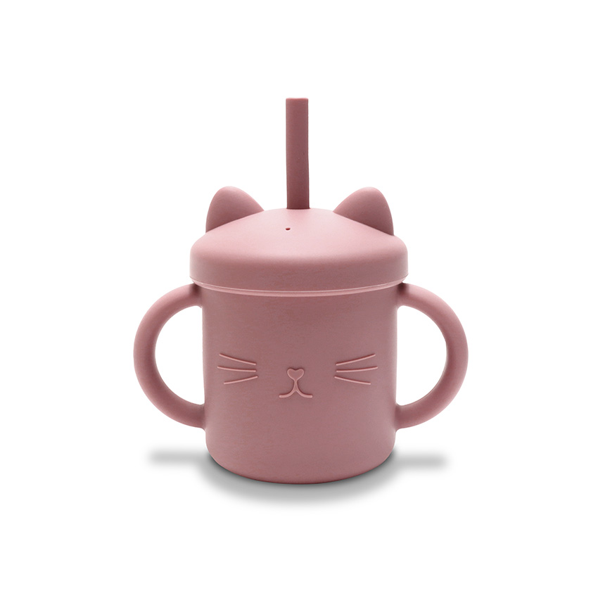 [10230660002] Tasse d'apprentissage en silicone souple (Incassable) avec paille réutilisable rose