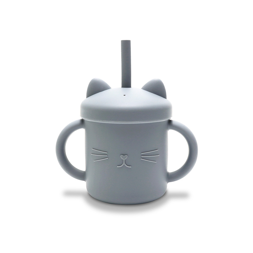[10230660003] Tasse d'apprentissage en silicone souple (Incassable) avec paille réutilisable gris