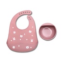 Kit Bol à Ventouse et Bavoir en Silicone rose